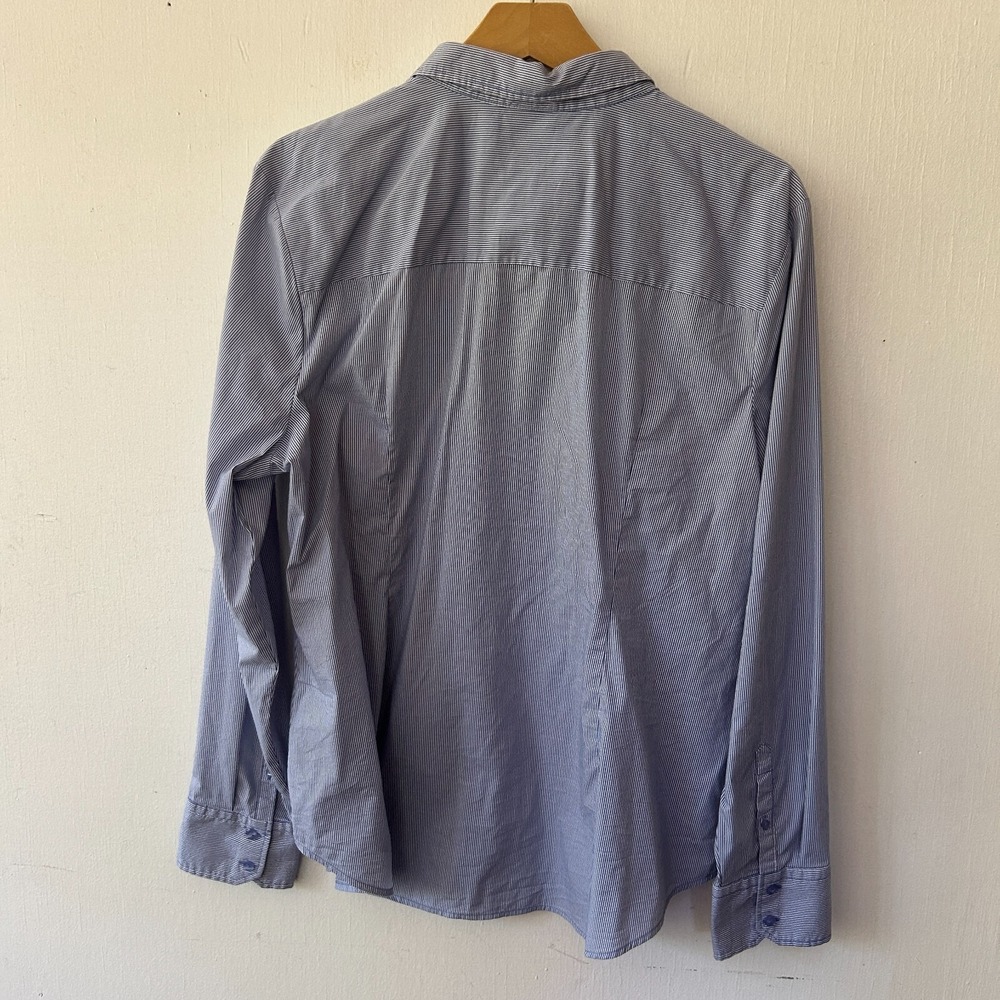 Worthington Collared Blouse Womens XL Blue Striped Button Front Corpcore Classic - Picture 6 of 6